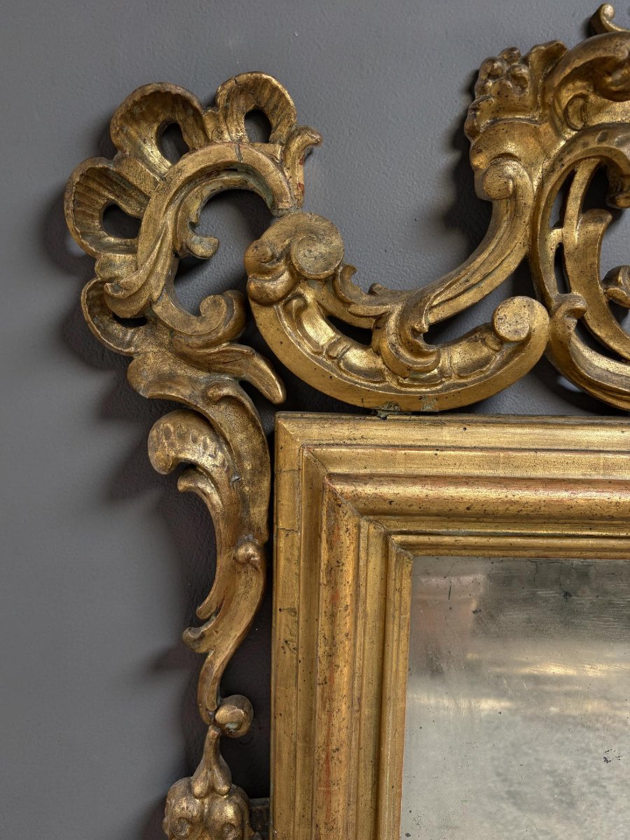 18th Large Italian Baroque Gilded Wooden Mirror-photo-3