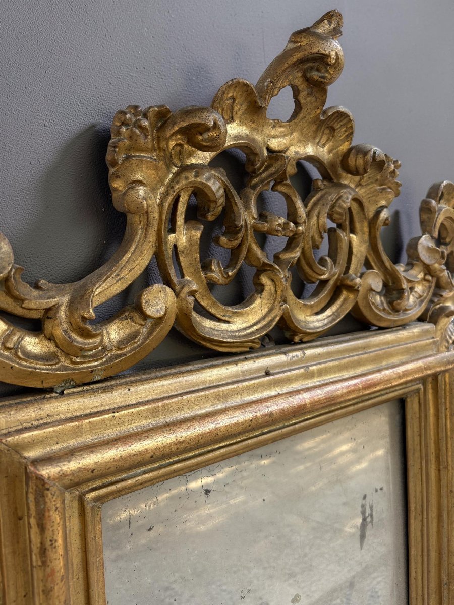 18th Large Italian Baroque Gilded Wooden Mirror-photo-4