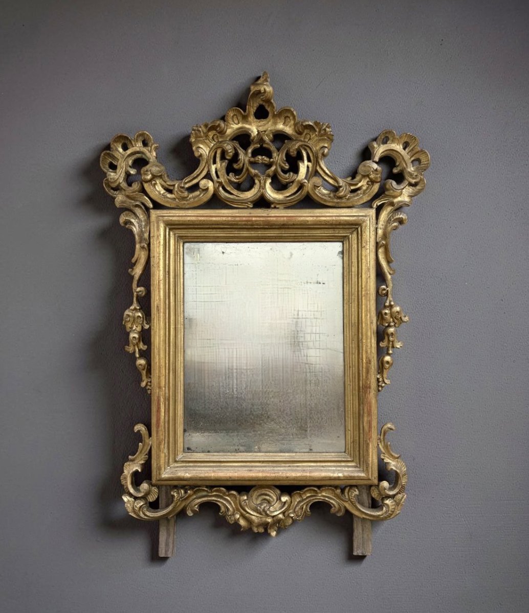 18th Large Italian Baroque Gilded Wooden Mirror