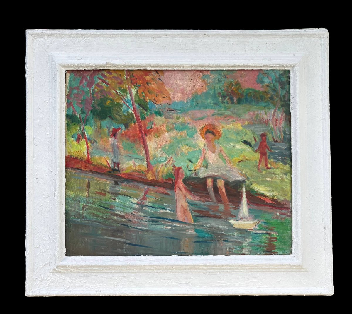 French Post-impressionist School, "figures On The River," Early 20th Century-photo-2