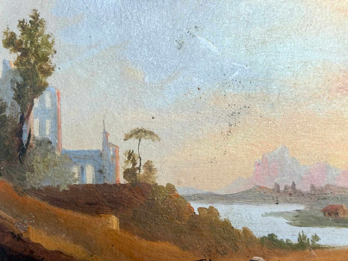 Ecole de Posillipo Vue Napolitaine Huile sur Papier signé Franceschini -photo-2