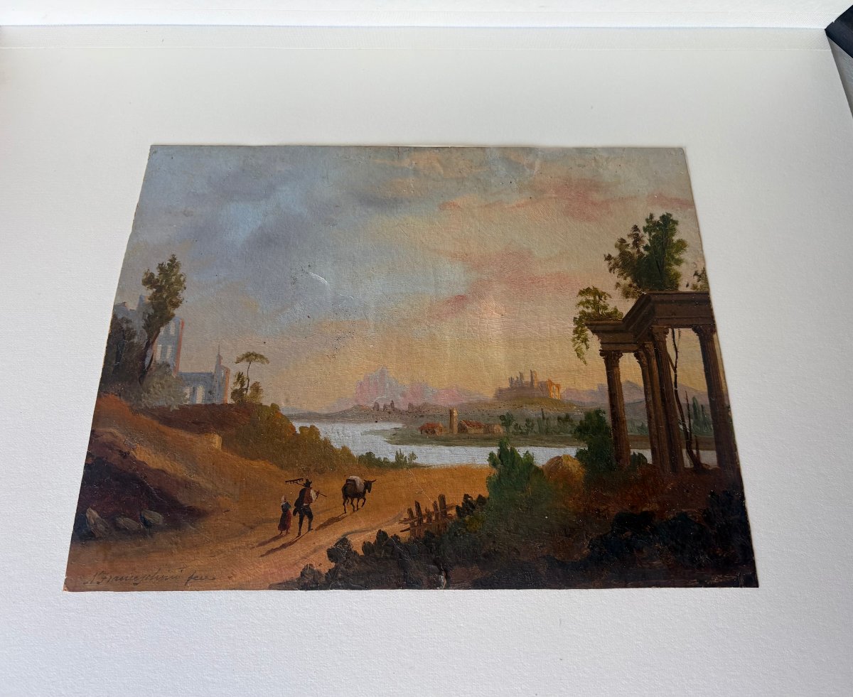 Ecole de Posillipo Vue Napolitaine Huile sur Papier signé Franceschini -photo-5