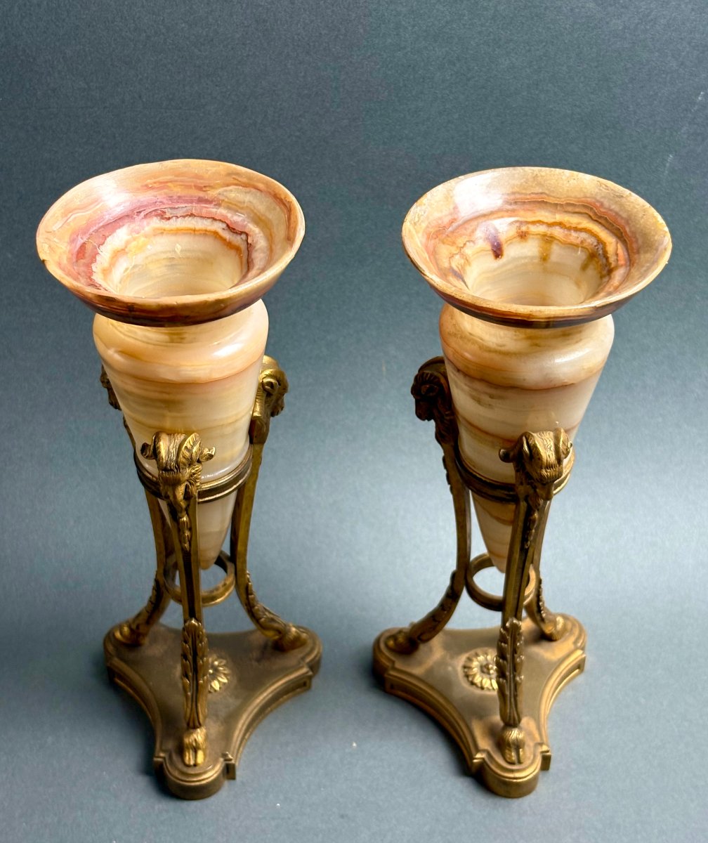 Journet et Cie Paire de Vases Athénienne en Onyx Algérien et Bronze Doré-photo-2