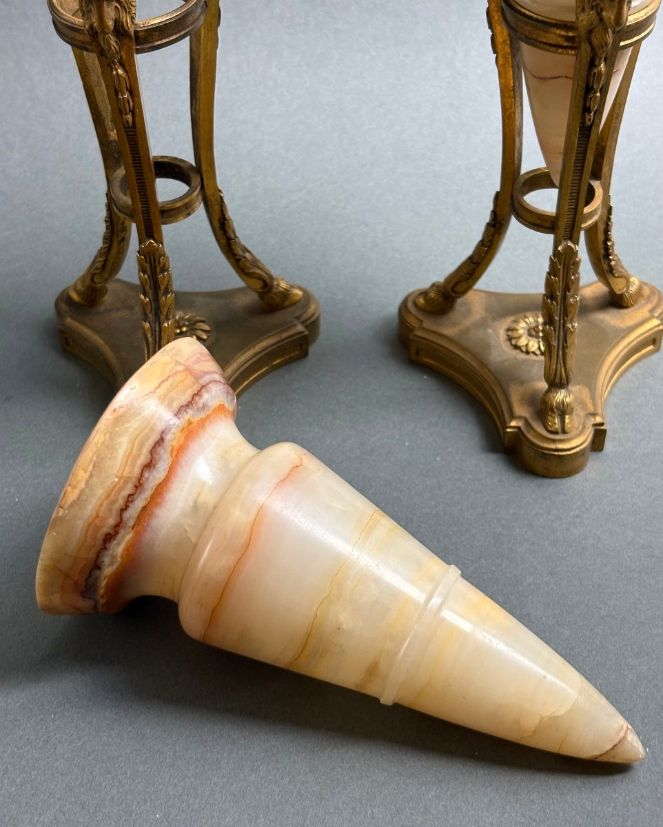 Journet et Cie Paire de Vases Athénienne en Onyx Algérien et Bronze Doré-photo-4