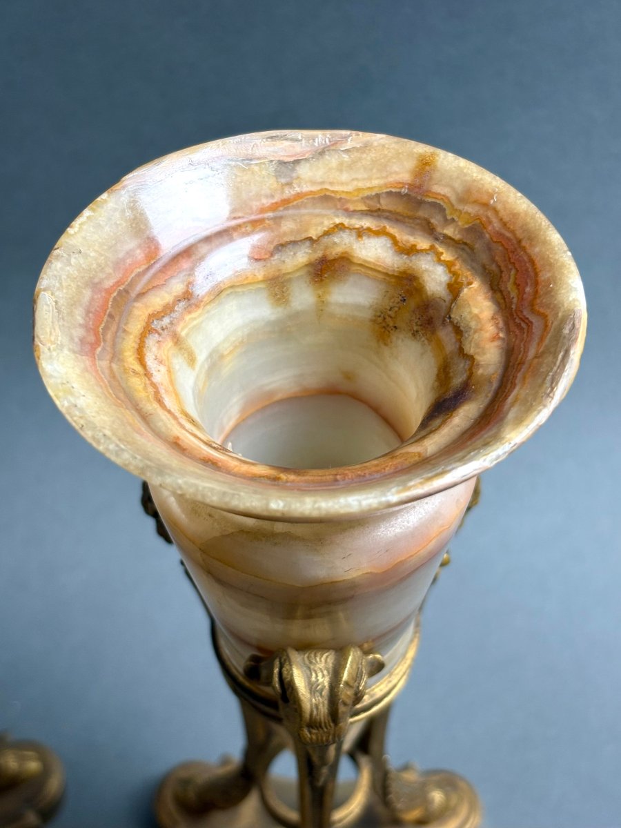 Journet et Cie Paire de Vases Athénienne en Onyx Algérien et Bronze Doré-photo-1