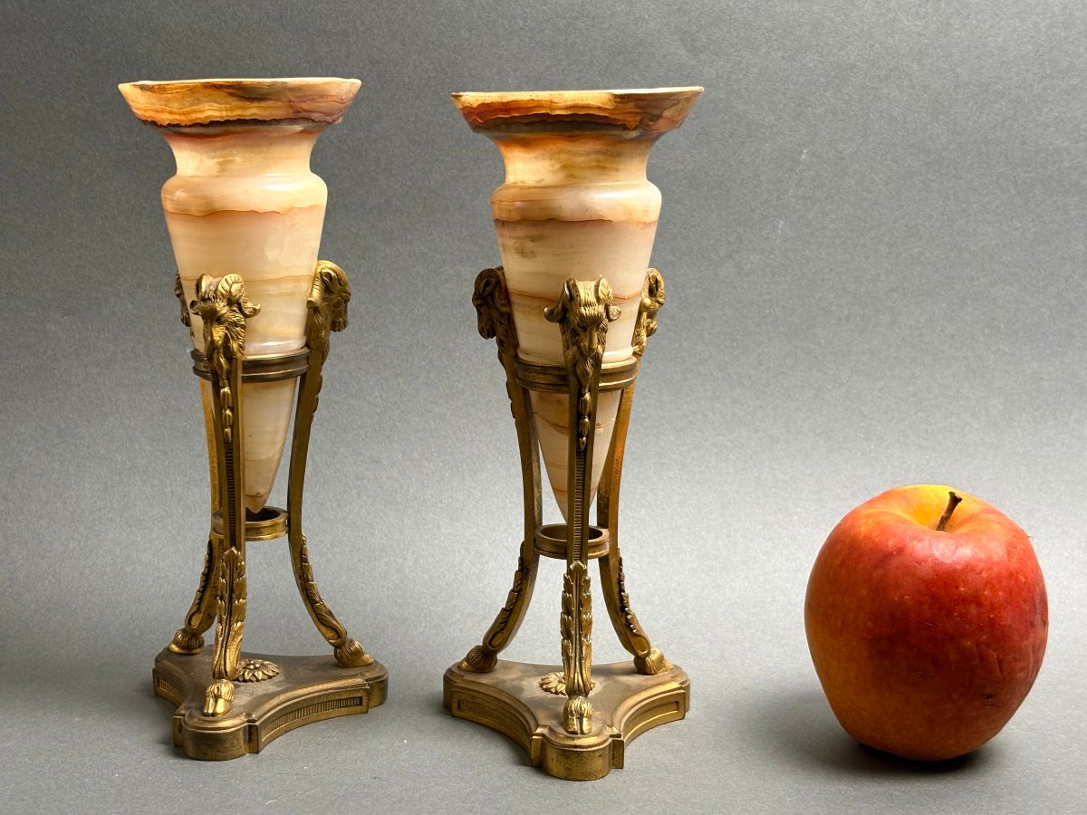 Journet et Cie Paire de Vases Athénienne en Onyx Algérien et Bronze Doré-photo-8
