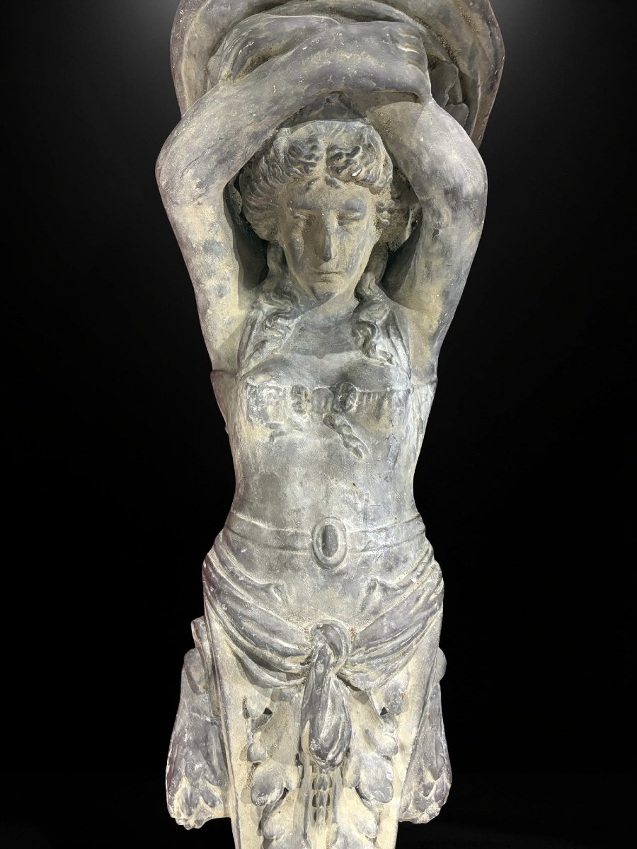 Pair Of Large Gray Lacquered Caryatids Consoles Or Shelves, 20th Century-photo-4