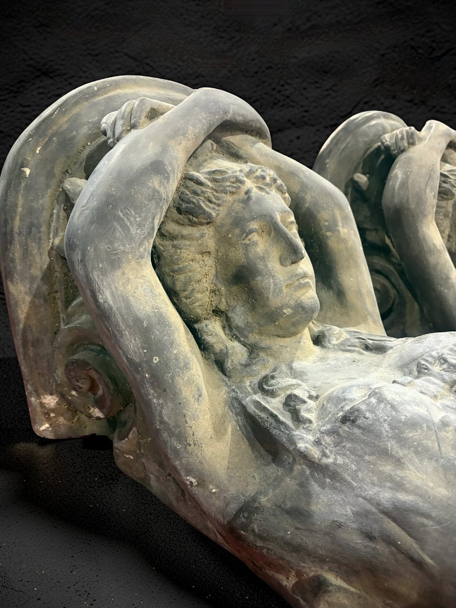 Pair Of Large Gray Lacquered Caryatids Consoles Or Shelves, 20th Century-photo-3