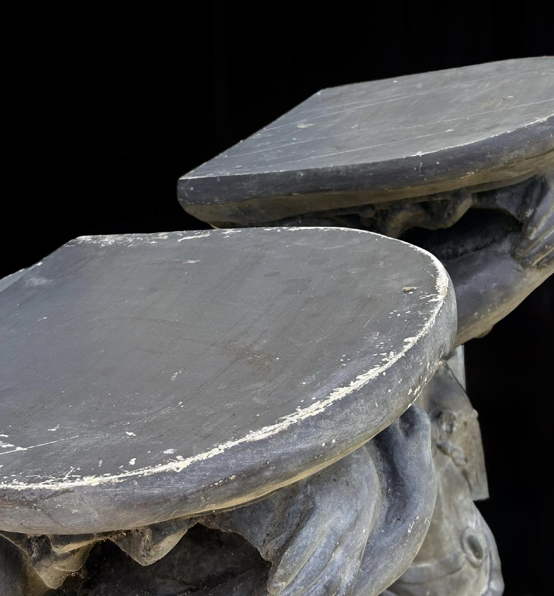 Pair Of Large Gray Lacquered Caryatids Consoles Or Shelves, 20th Century-photo-6