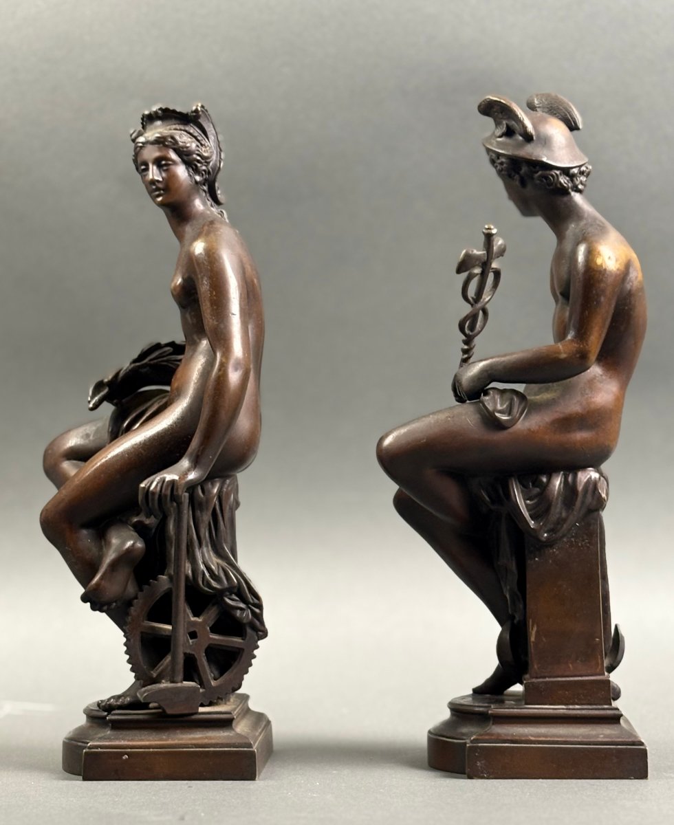 19th Pair Of Neoclassical Sculptures In Patinated Bronze From The Late Grand Tour -photo-2