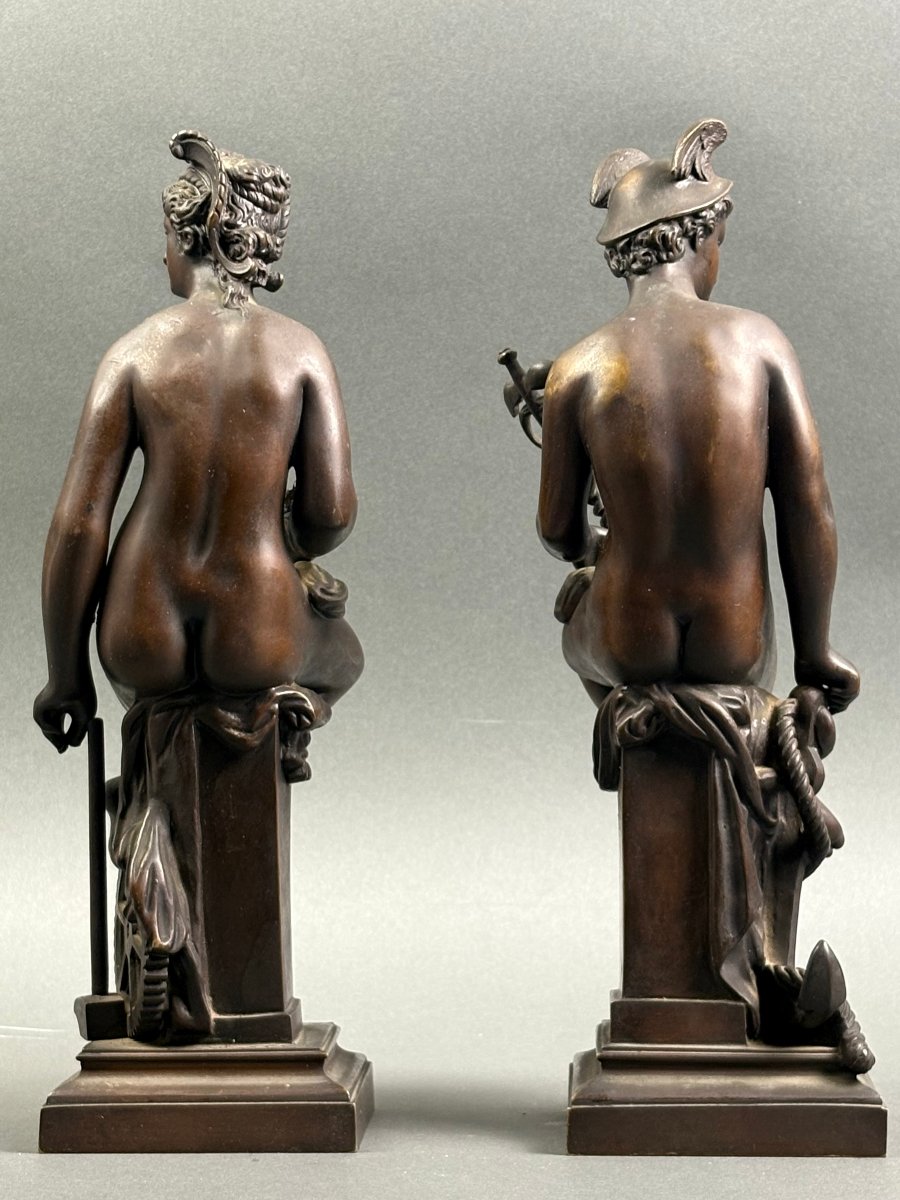 19th Pair Of Neoclassical Sculptures In Patinated Bronze From The Late Grand Tour -photo-3