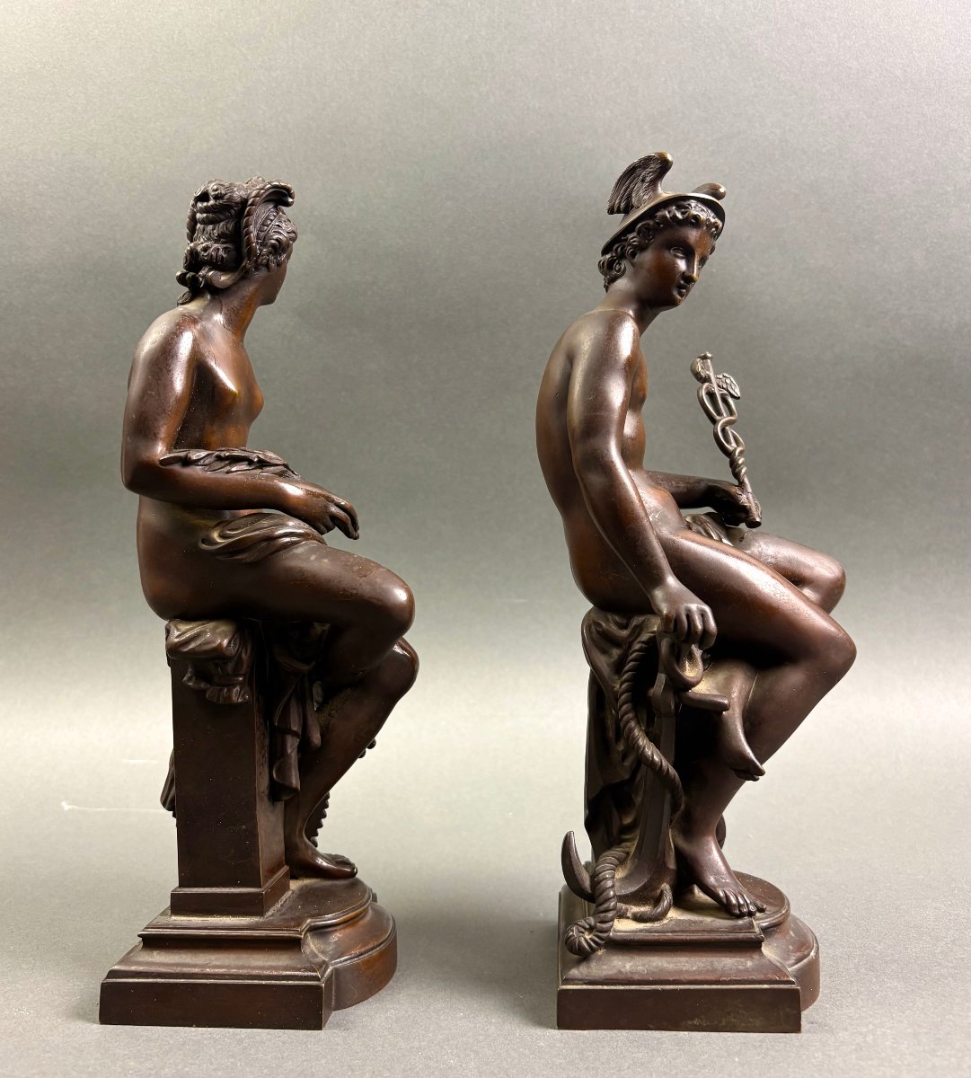 19th Pair Of Neoclassical Sculptures In Patinated Bronze From The Late Grand Tour -photo-4