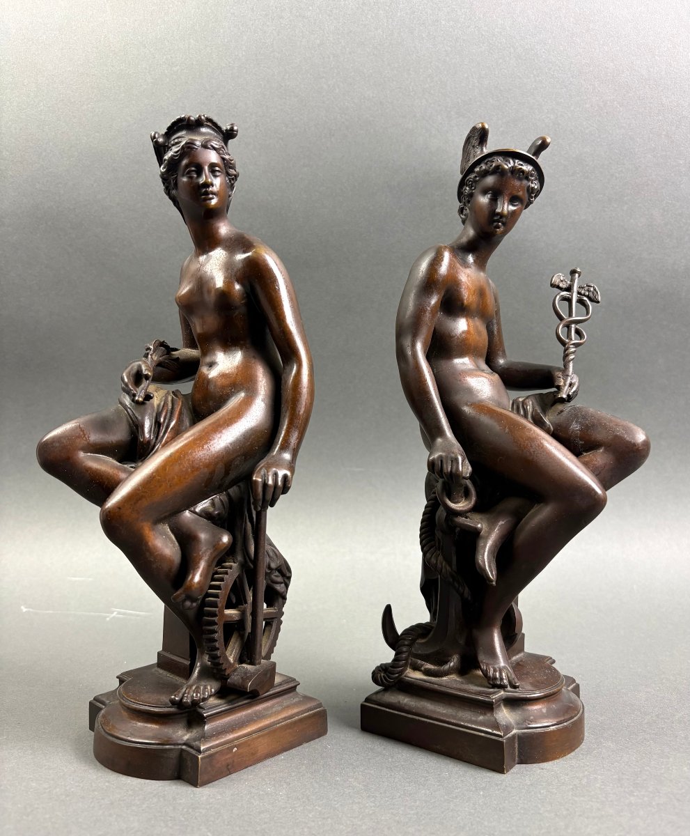 19th Pair Of Neoclassical Sculptures In Patinated Bronze From The Late Grand Tour -photo-1