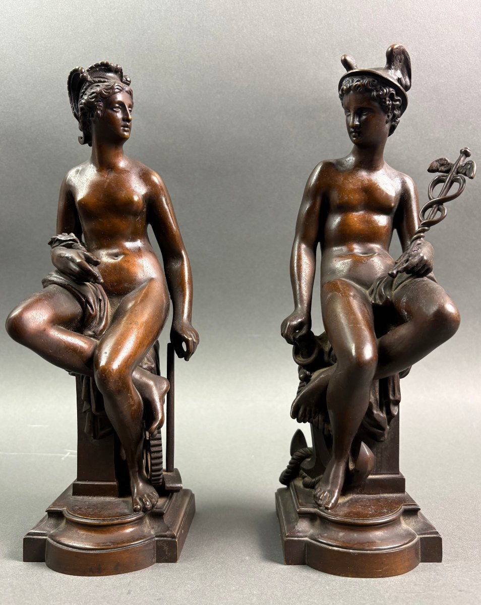 19th Pair Of Neoclassical Sculptures In Patinated Bronze From The Late Grand Tour -photo-2