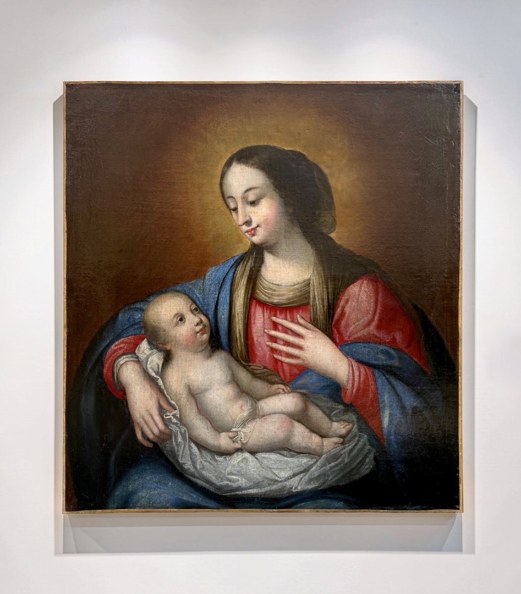 « Vierge à l'Enfant », École italienne, Huile sur Toile XVIIIe siècle  -photo-2