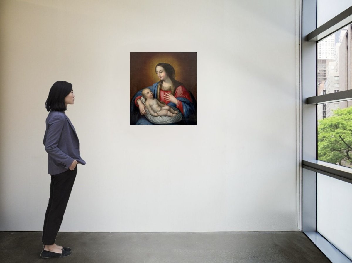 « Vierge à l'Enfant », École italienne, Huile sur Toile XVIIIe siècle  -photo-3