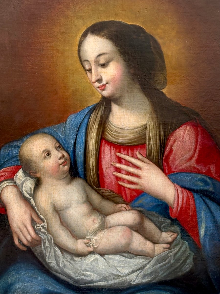 « Vierge à l'Enfant », École italienne, Huile sur Toile XVIIIe siècle  -photo-4