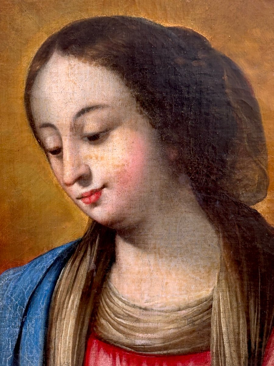 « Vierge à l'Enfant », École italienne, Huile sur Toile XVIIIe siècle  -photo-2