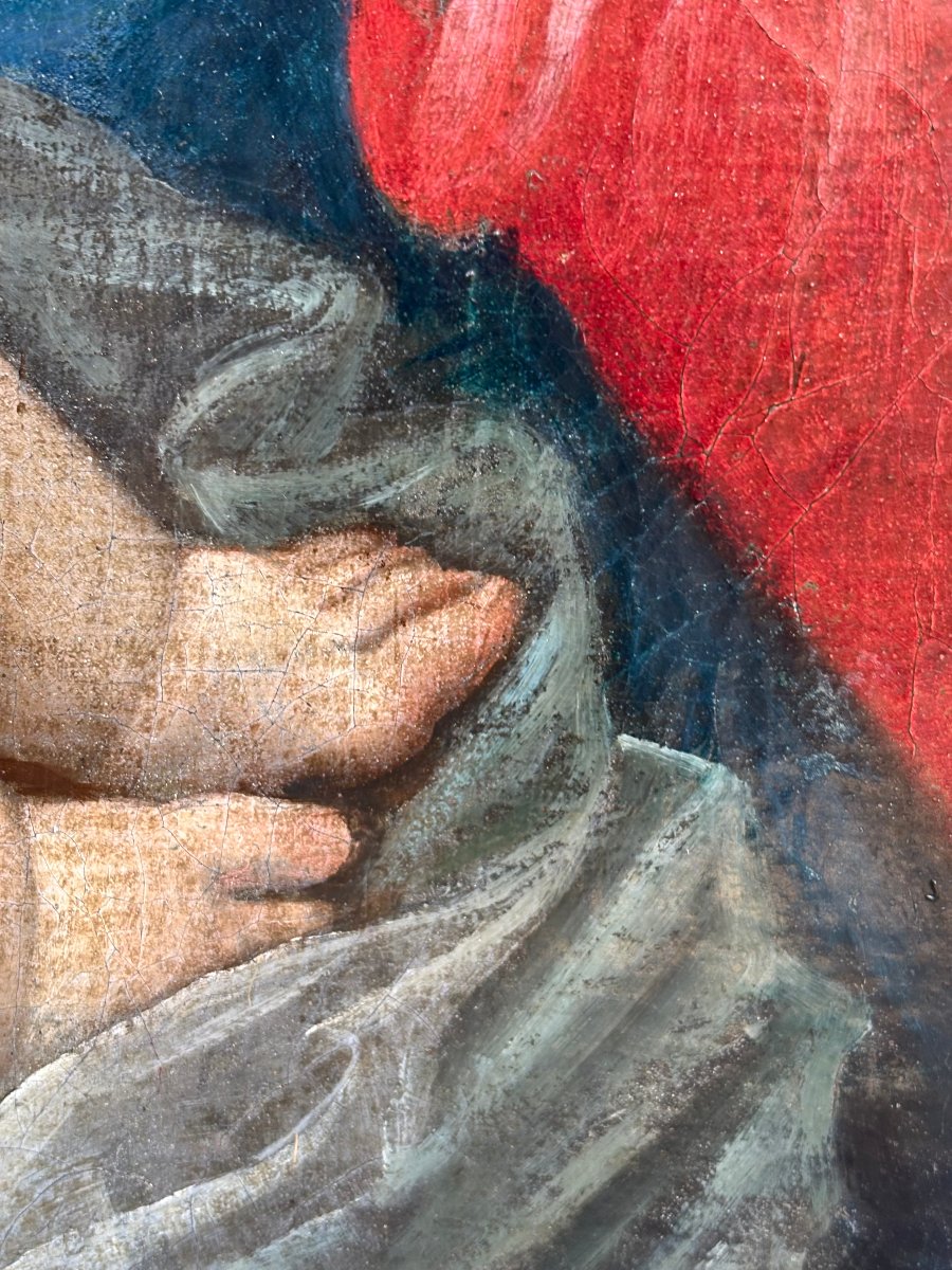 « Vierge à l'Enfant », École italienne, Huile sur Toile XVIIIe siècle  -photo-3