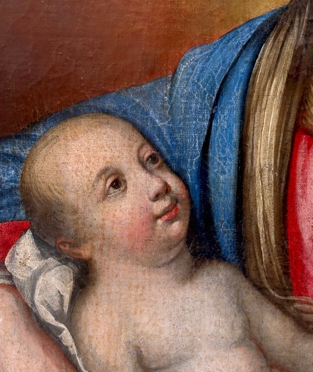 « Vierge à l'Enfant », École italienne, Huile sur Toile XVIIIe siècle  -photo-5