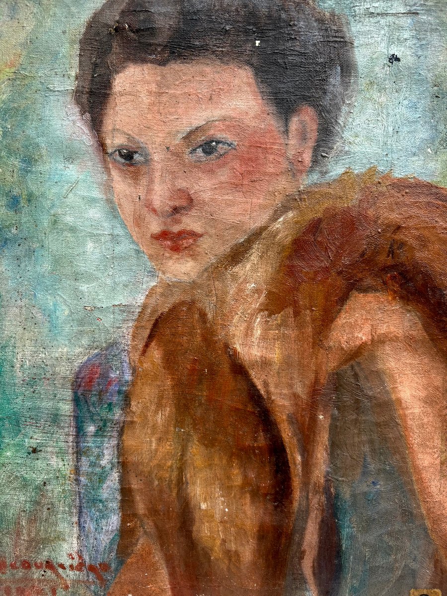 "portrait Of A Woman In A Fur Coat" French Expressionist School, Signed And Dated-photo-4