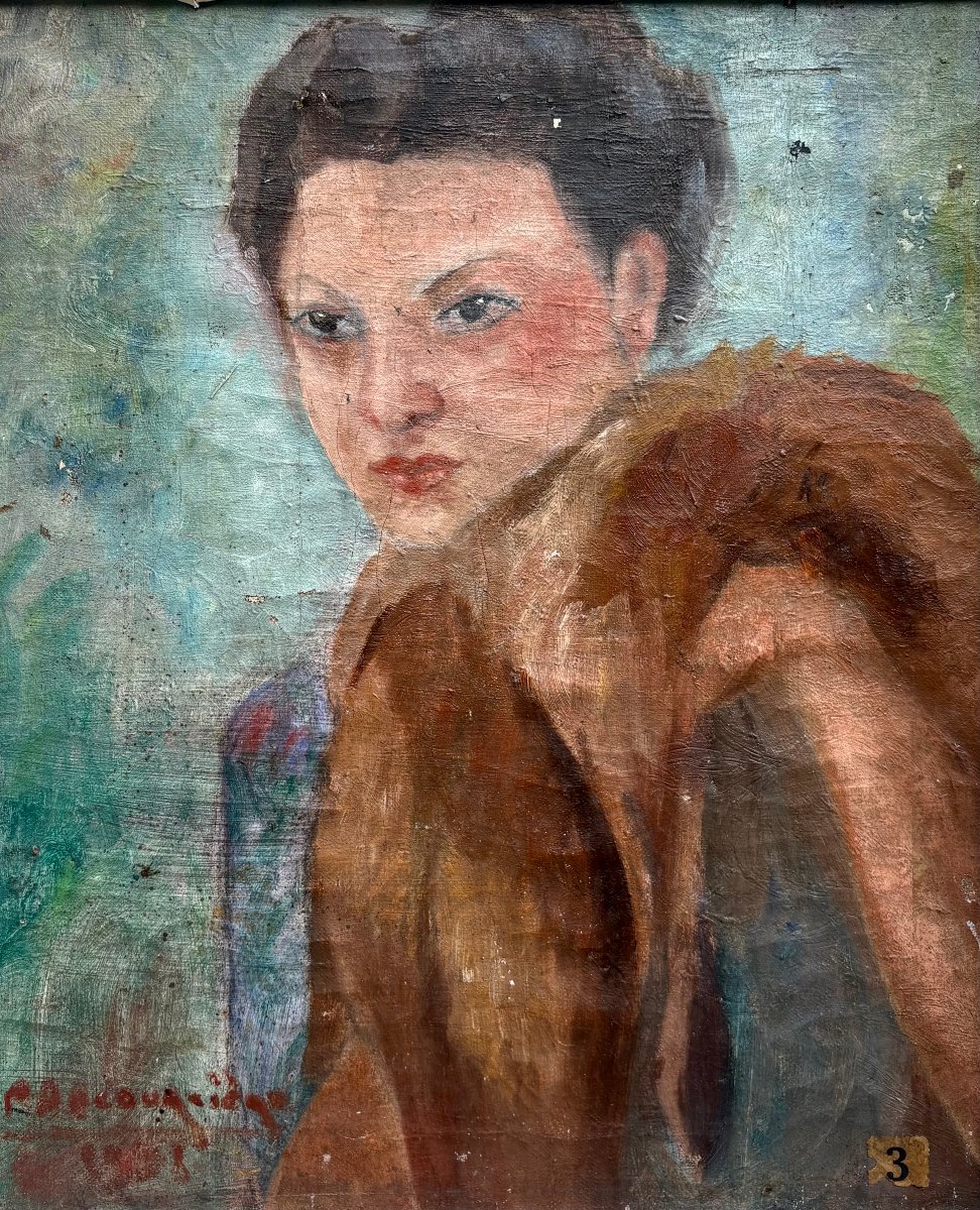 "portrait Of A Woman In A Fur Coat" French Expressionist School, Signed And Dated