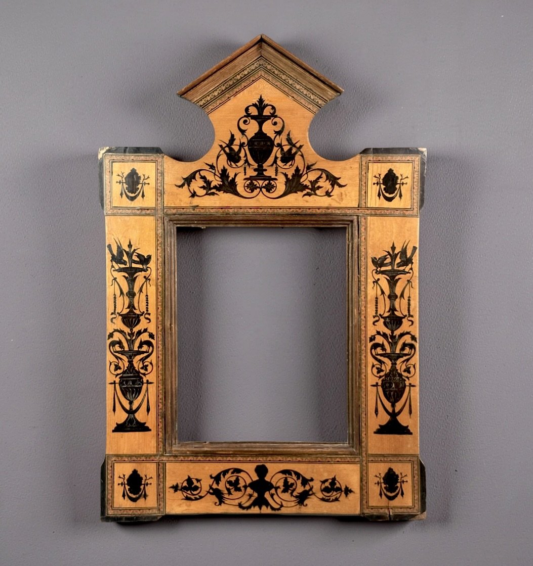 Wooden Inlaid Frame With Neoclassical Motifs, Italy, 19th Century