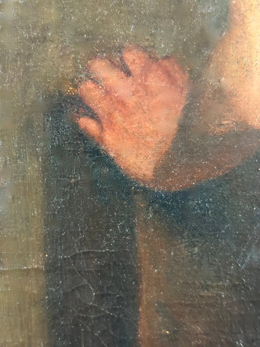 Grand Nu Masculin Académie, Huile sur Toile, fin XIXe/début XXe siècle-photo-2
