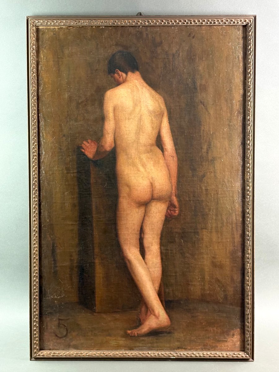 Grand Nu Masculin Académie, Huile sur Toile, fin XIXe/début XXe siècle