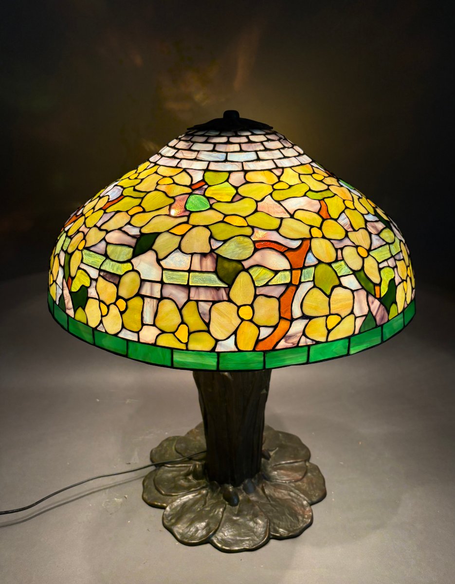 Grande Lampe style Tiffany Haut Gamme, Arts and Crafts, 1950-photo-3