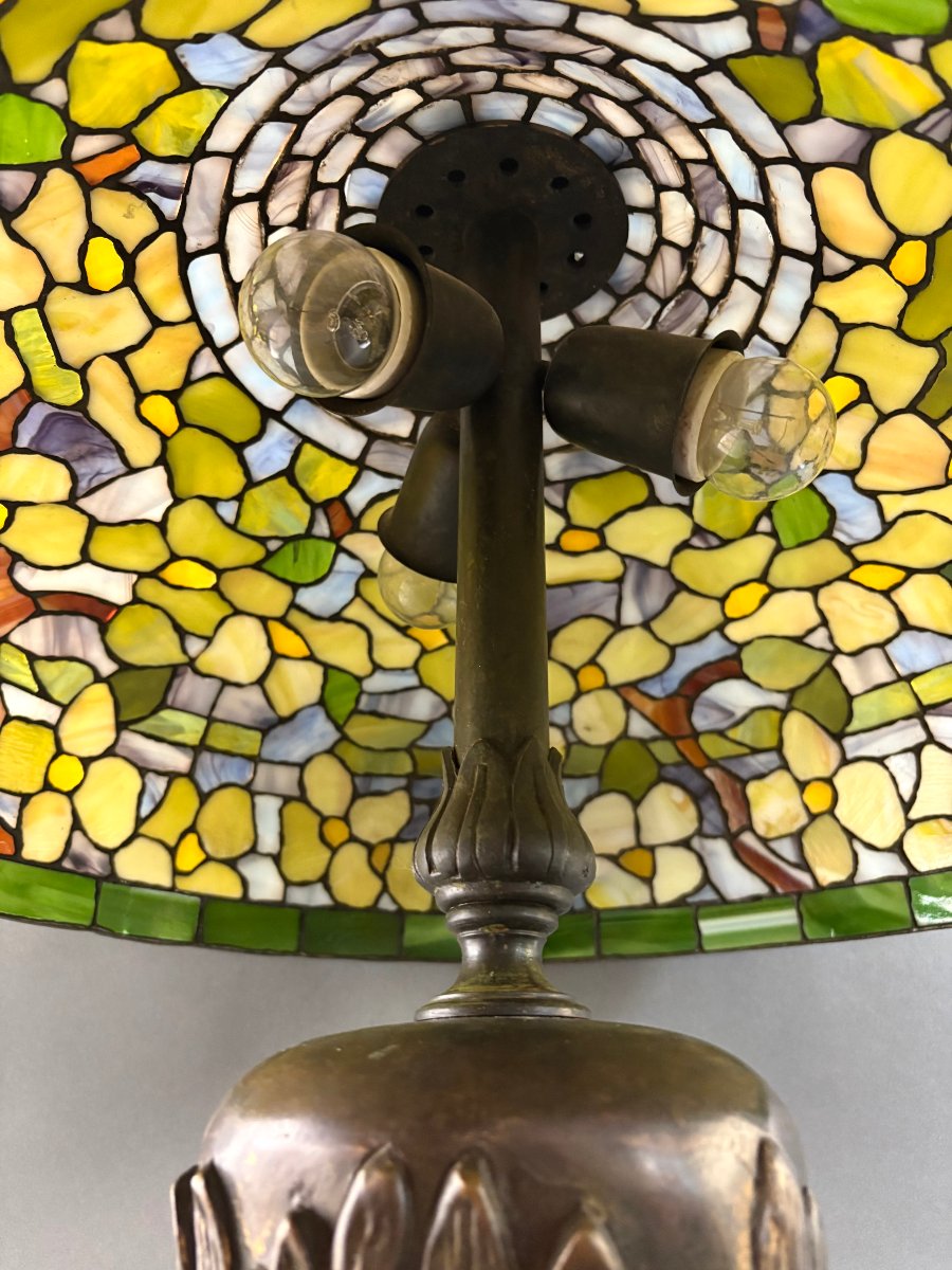 Grande Lampe style Tiffany Haut Gamme, Arts and Crafts, 1950-photo-3