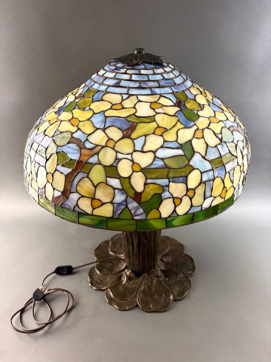 Grande Lampe style Tiffany Haut Gamme, Arts and Crafts, 1950-photo-6