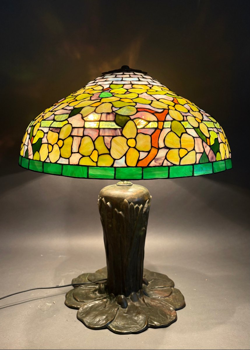 Grande Lampe style Tiffany Haut Gamme, Arts and Crafts, 1950