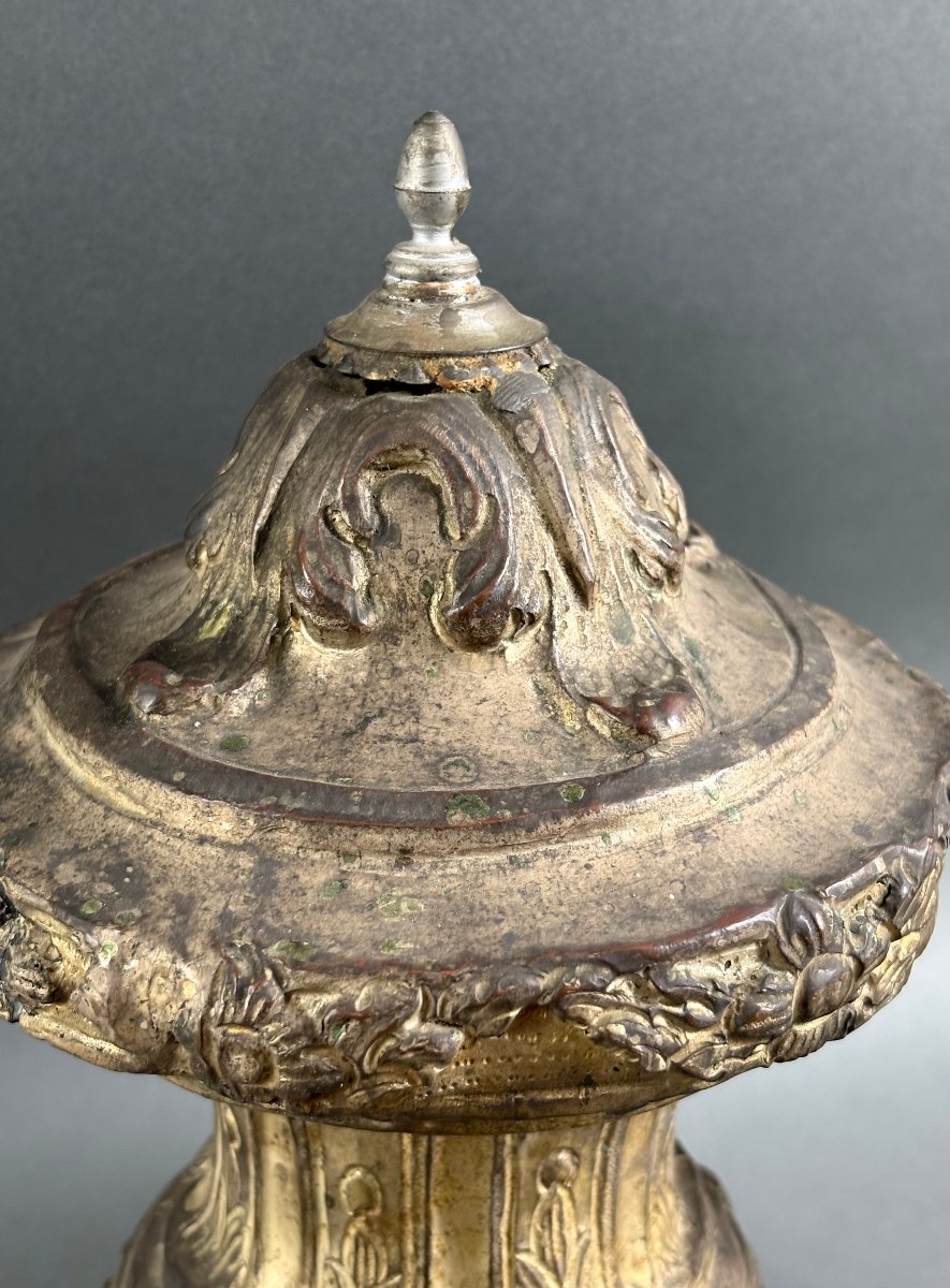 Early 18th Pair Of Large Baroque Altar Vases Silver-plated Metal-photo-1