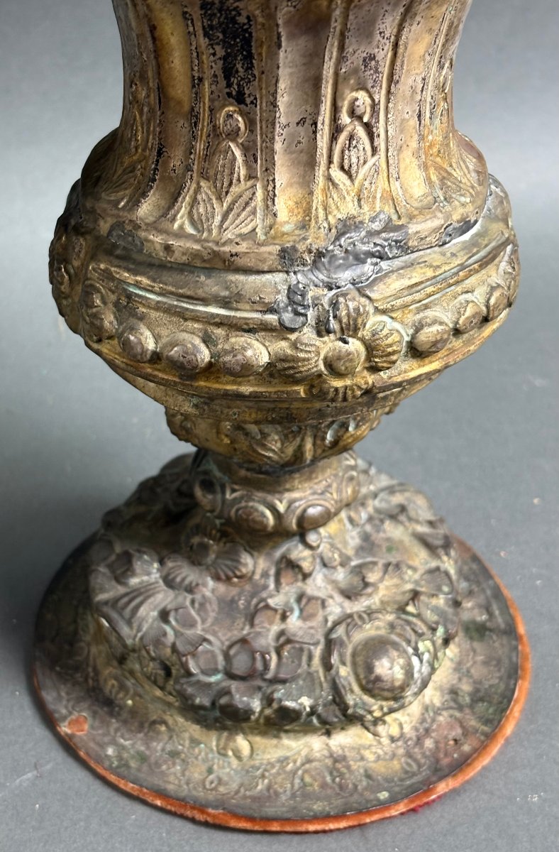Early 18th Pair Of Large Baroque Altar Vases Silver-plated Metal-photo-2