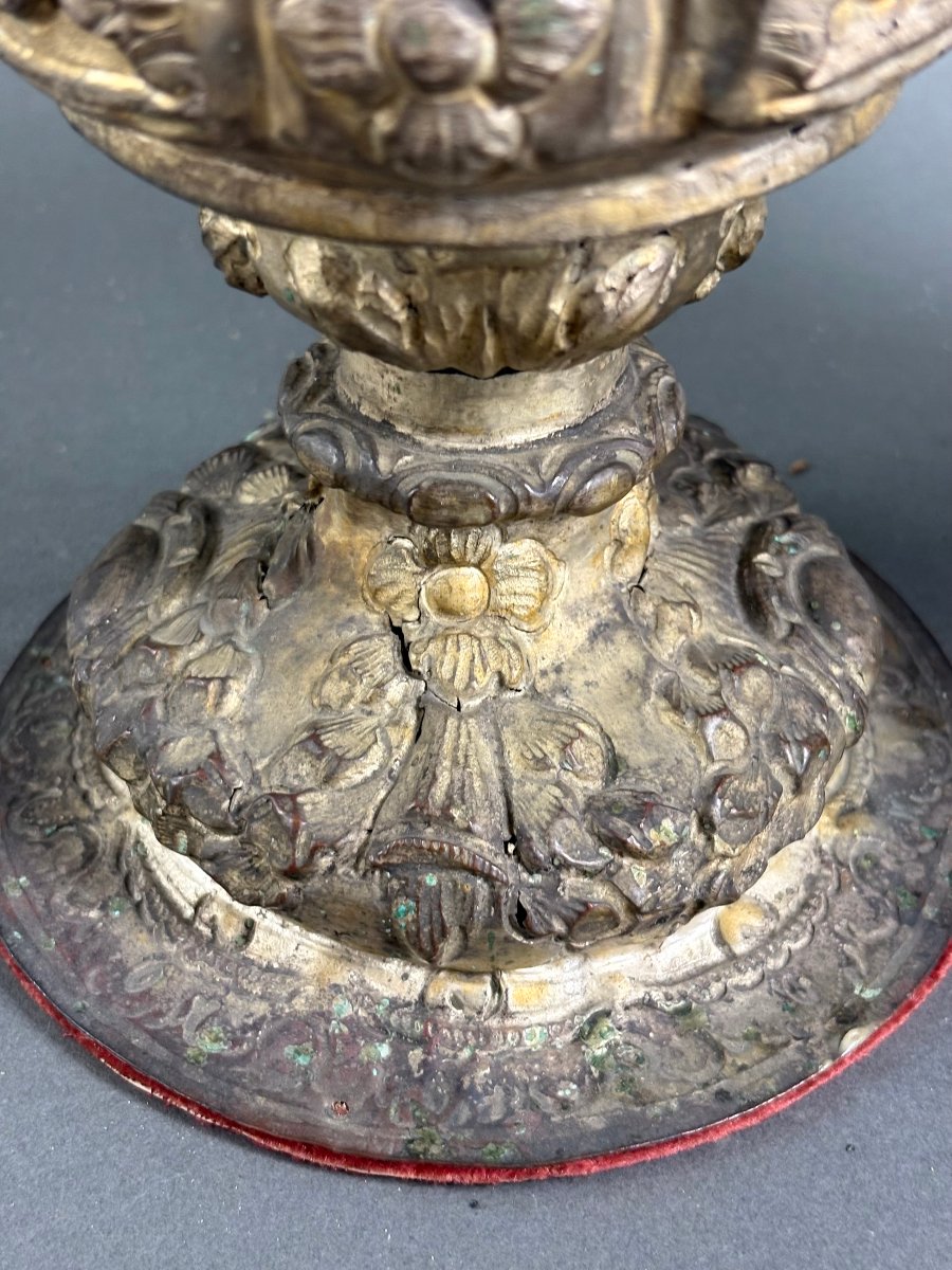 Early 18th Pair Of Large Baroque Altar Vases Silver-plated Metal-photo-3