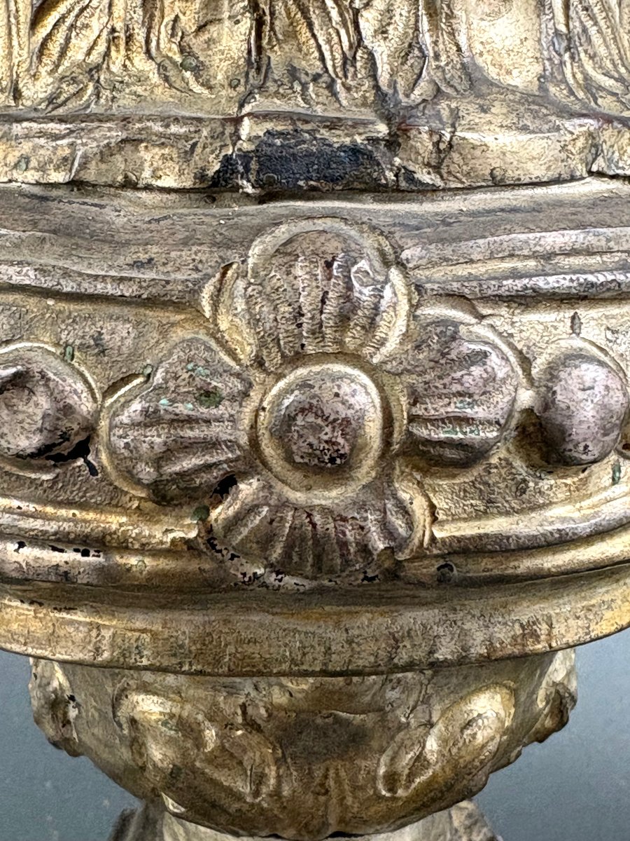Early 18th Pair Of Large Baroque Altar Vases Silver-plated Metal-photo-4