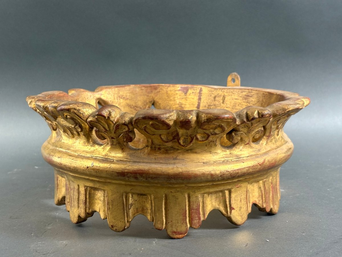 Couronne en Bois Doré Ciel de Lit circa 1850-photo-2