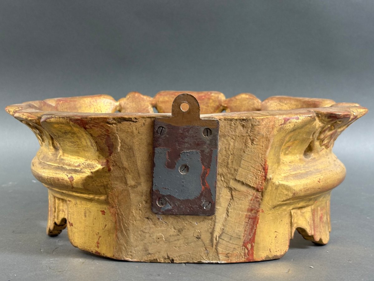 Couronne en Bois Doré Ciel de Lit circa 1850-photo-1