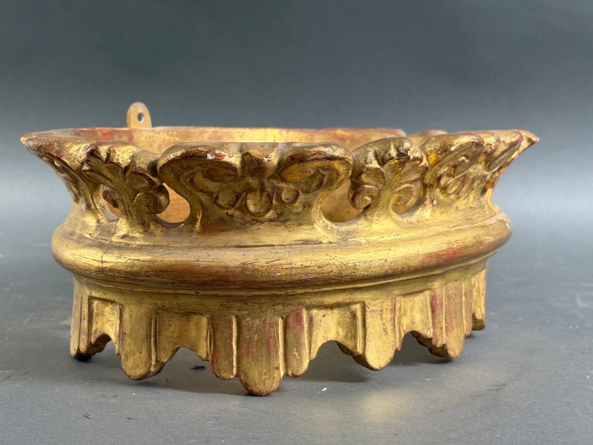 Couronne en Bois Doré Ciel de Lit circa 1850-photo-2
