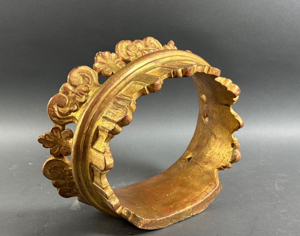 Couronne en Bois Doré Ciel de Lit circa 1850-photo-3