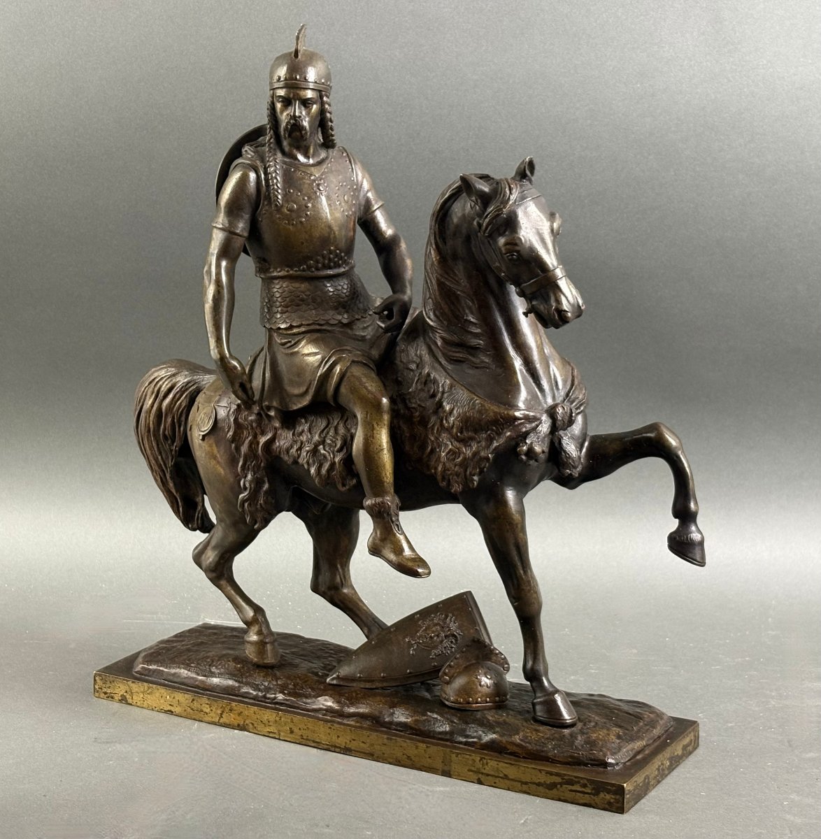 19th French School Bronze Sculpture Of King Clovis On Horseback