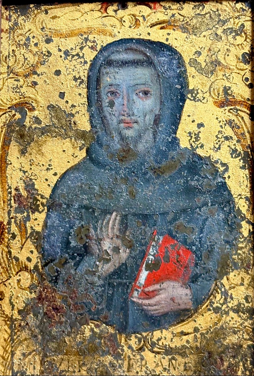  St. Francis Of Assisi, Painting On Tin, Venice, 17th Century.-photo-2