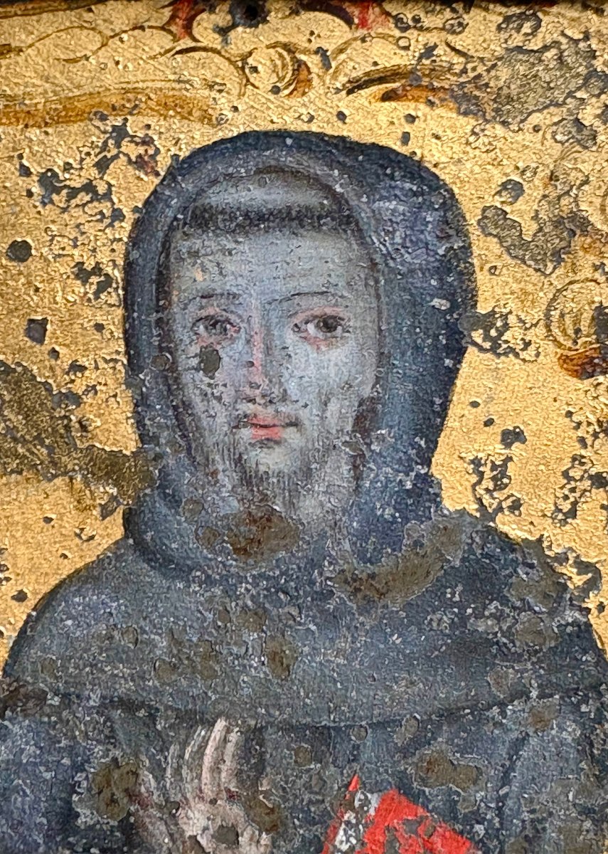  St. Francis Of Assisi, Painting On Tin, Venice, 17th Century.-photo-3