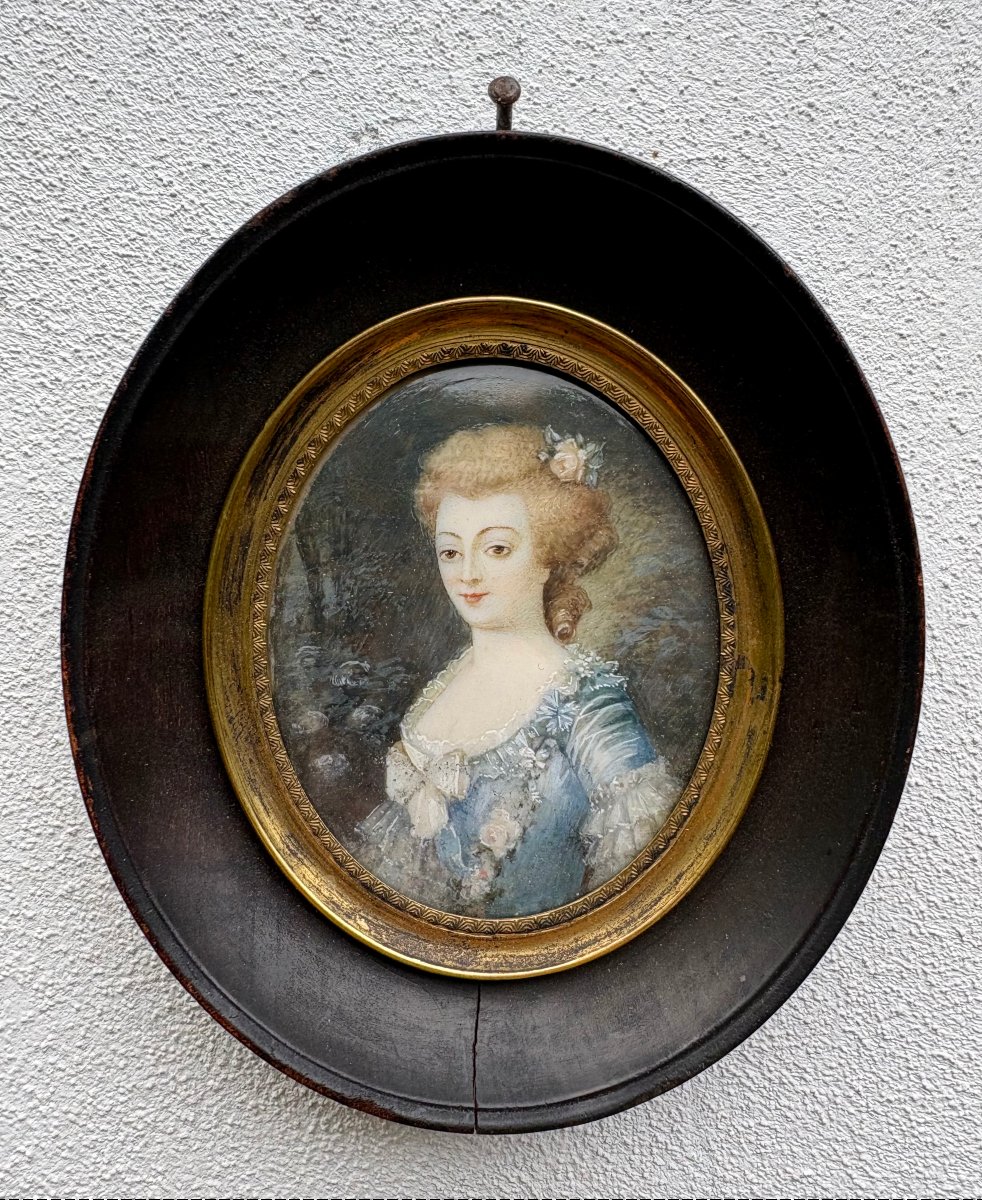 Portrait Of A  18th Lady, Oval Miniature, French School -photo-2