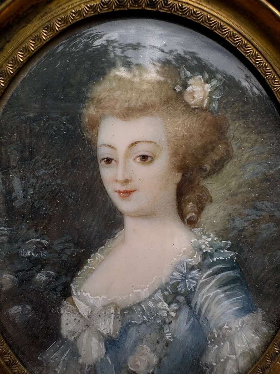 Portrait Of A  18th Lady, Oval Miniature, French School -photo-3