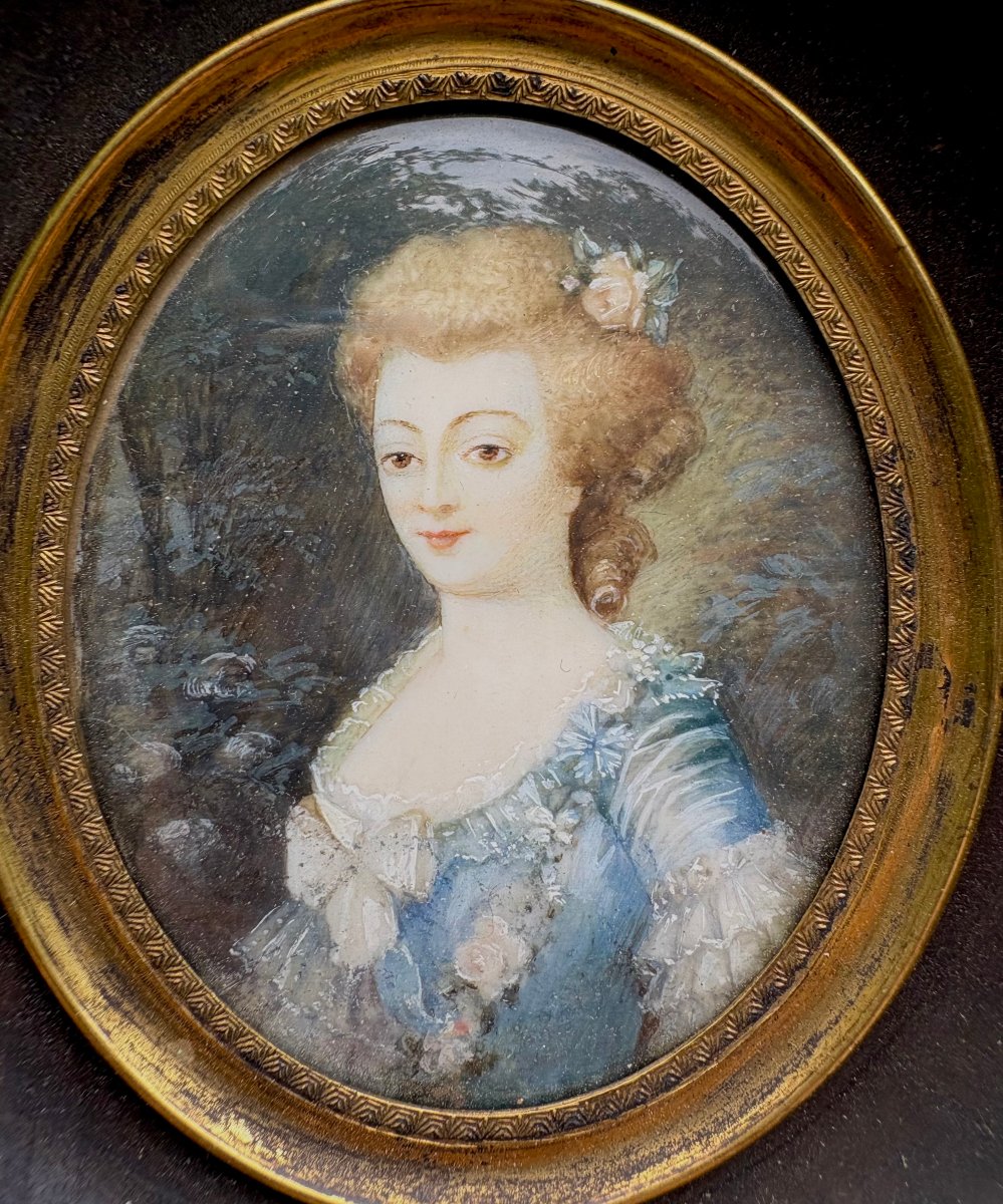 Portrait Of A  18th Lady, Oval Miniature, French School -photo-4