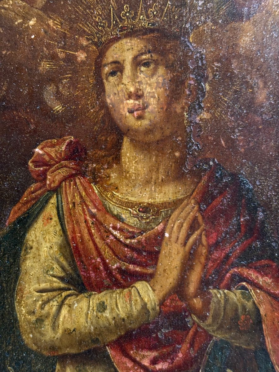  Sainte Catherine d'Alexandrie, Peinture  à l'Huile sur Cuivre, XVIIIe siècle-photo-2