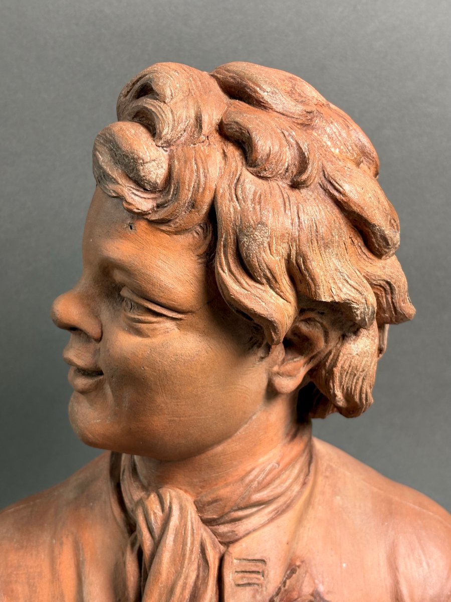 17th French Sculpture Terracotta Bust Signed Rifle Fecit 1693-photo-3