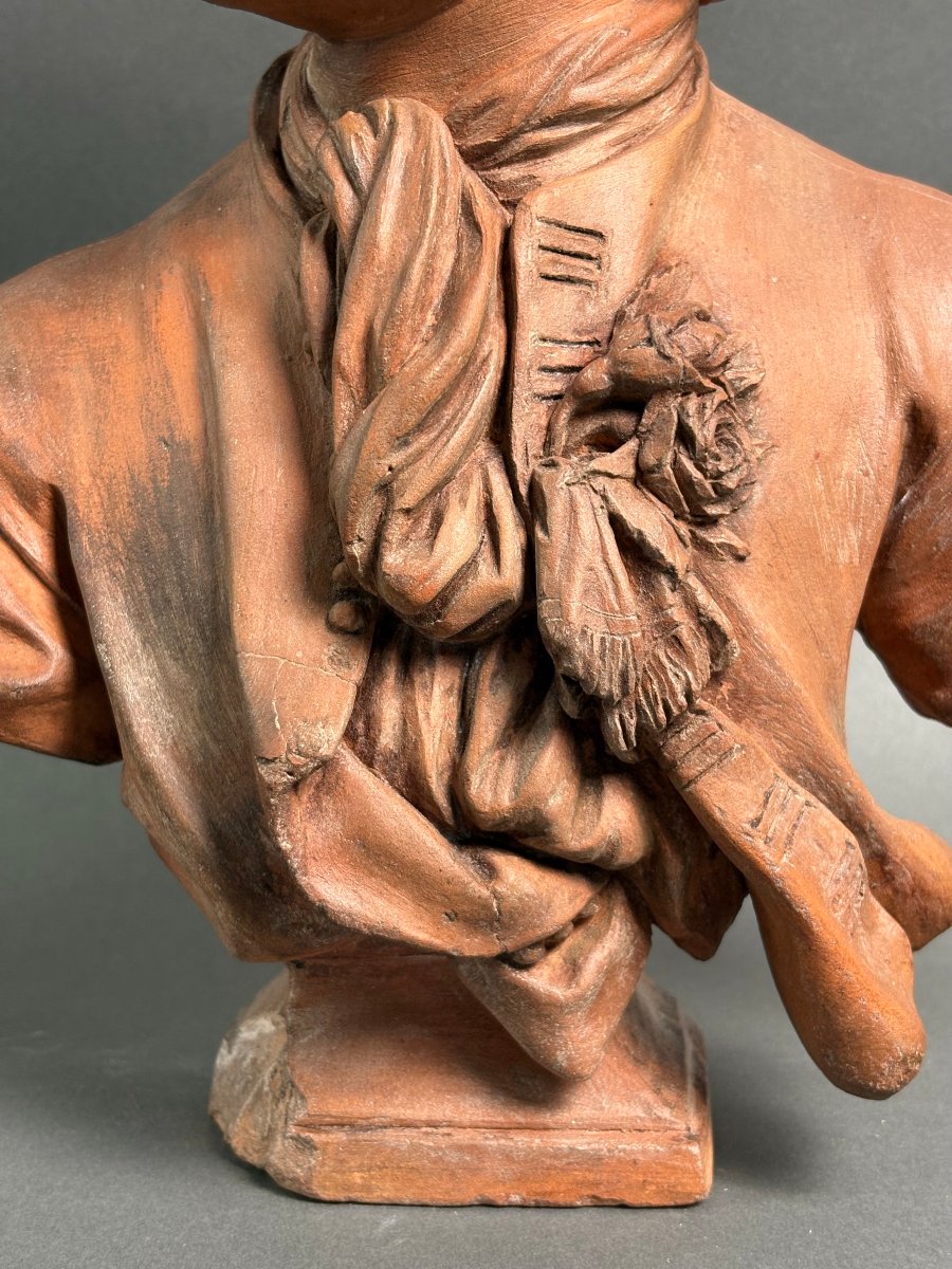 17th French Sculpture Terracotta Bust Signed Rifle Fecit 1693-photo-4
